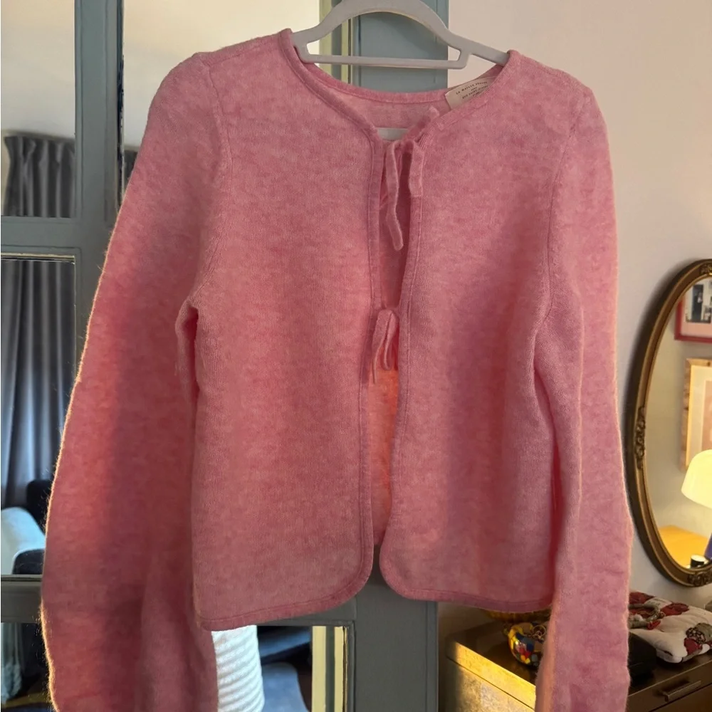 Sezane Marie tie front cardigan in candy pink - Picture 6 of 6